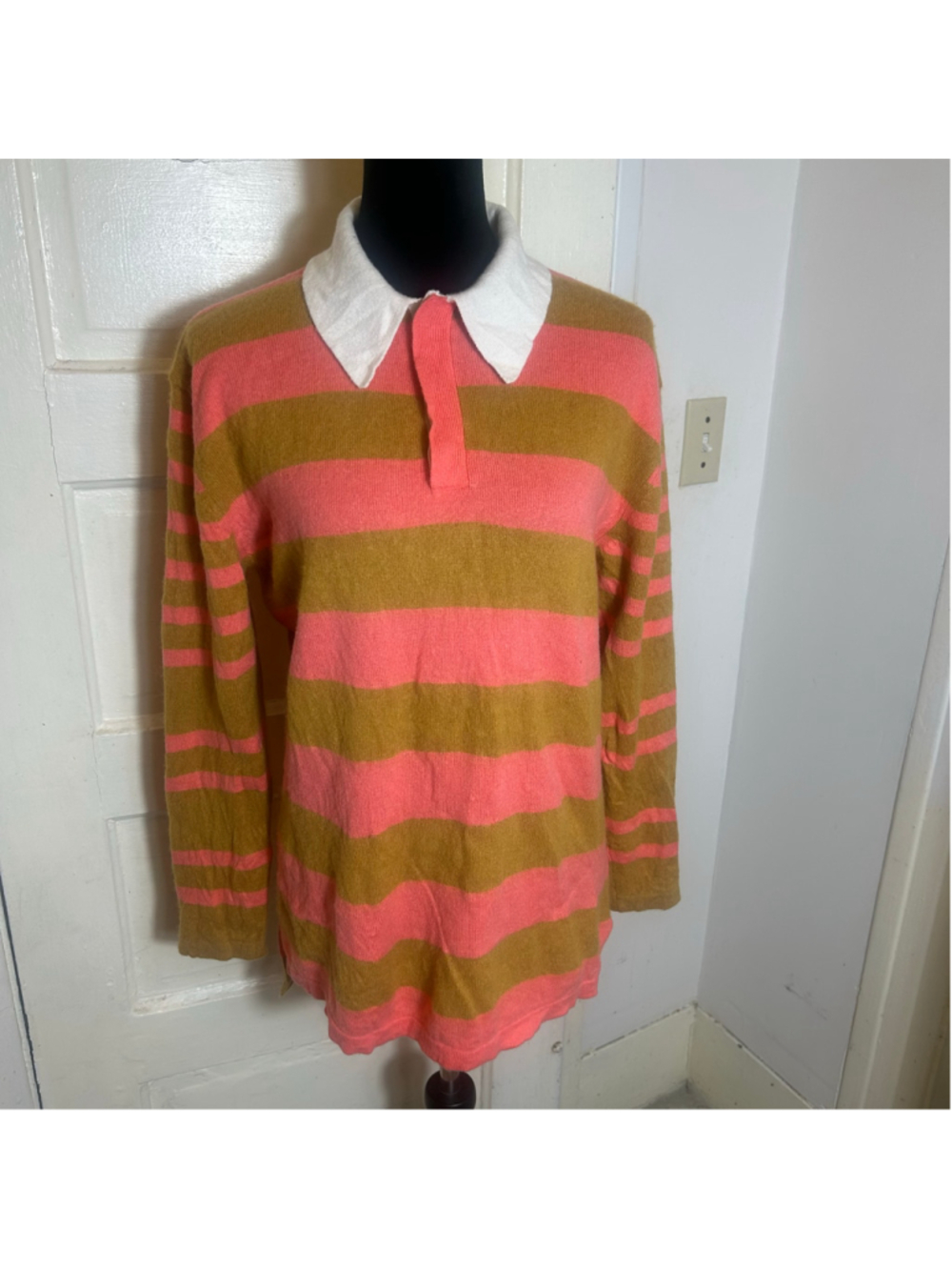 MAEVE Cashmere Striped Long Sleeve Rugby Sweater Med Preppy Academic Schoolgirl